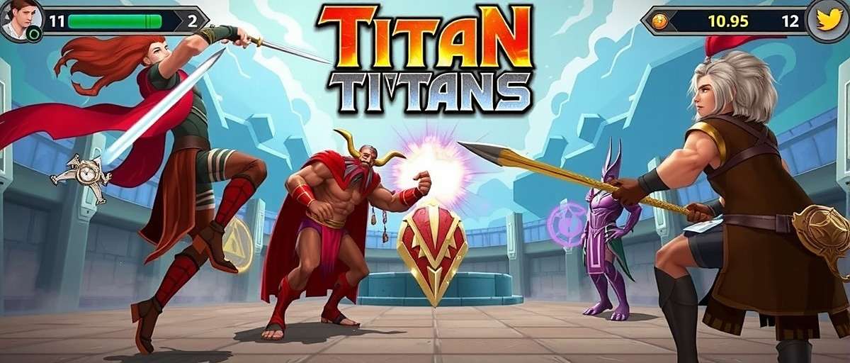 Titan Titans Battle Gameplay Titan Titans gameplay showing mythological characters battling in an arena